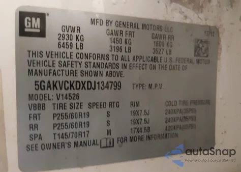 2013 Buick Enclave Leather from USA, damaged, VIN 5GAKVCKDXDJ134799